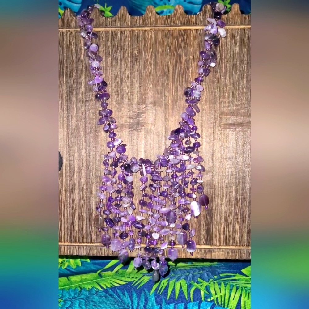 Vintage Genuine Amethyst BIB STYLE  Necklace